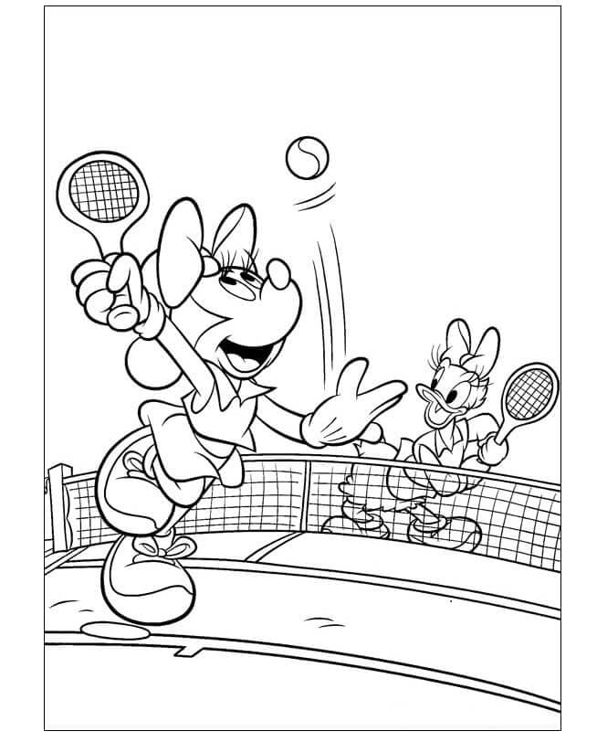 Minnie Spiller Tennis Med Tusenfryd And fargeleggingsside