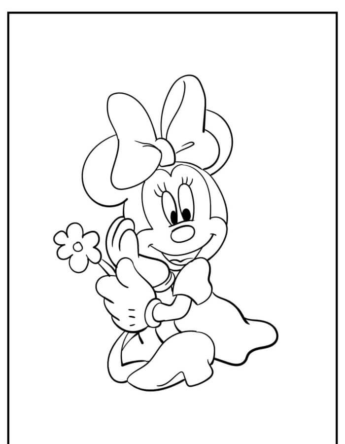 Søte Minnie Med En Blomst i Hånden fargeleggingsside