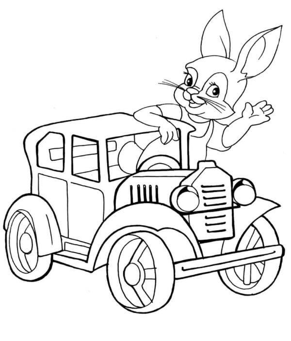 Tegneserie Kanin Som Kjører Bil fargeleggingsside