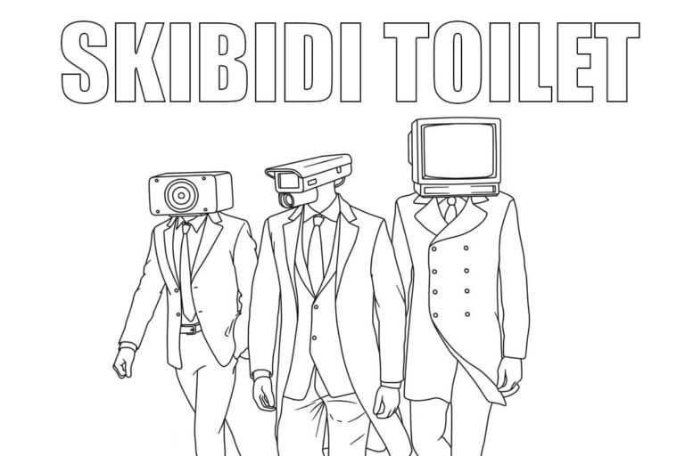Tre Karakterer Fra Skibidi-Toalettet fargeleggingsside