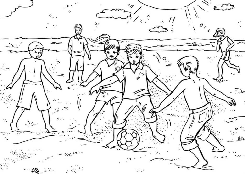 Barn Som Spiller Strandfotball fargelegging