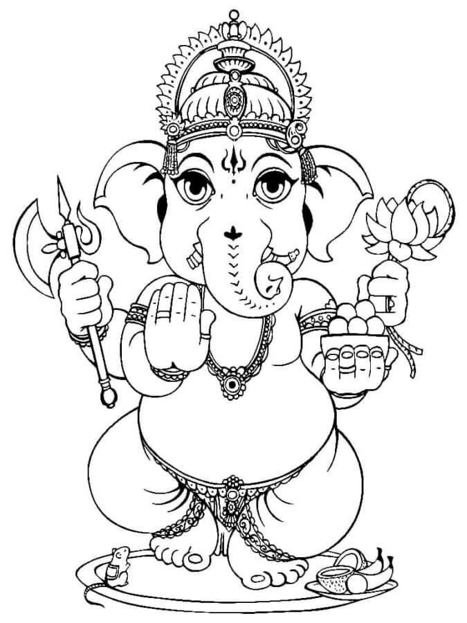 Ganesha Holder Våpen Og Blomst fargeleggingsside