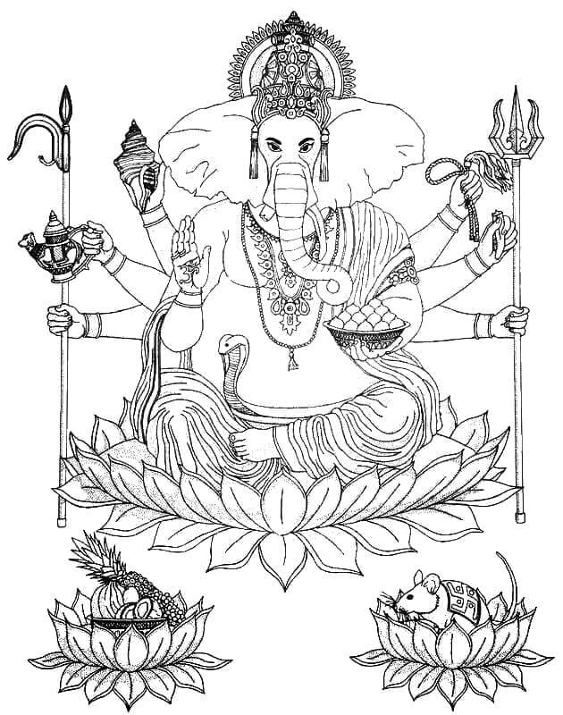 Ganesha Med Sine Symboler Og Gjenstander fargeleggingsside