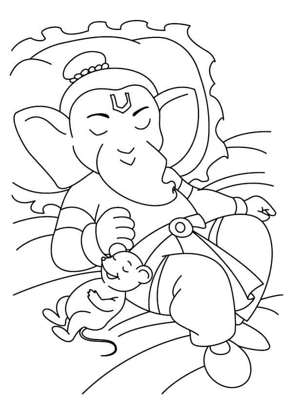 Ganesha Og Den Lille Vennen Hans Hviler Seg fargelegging