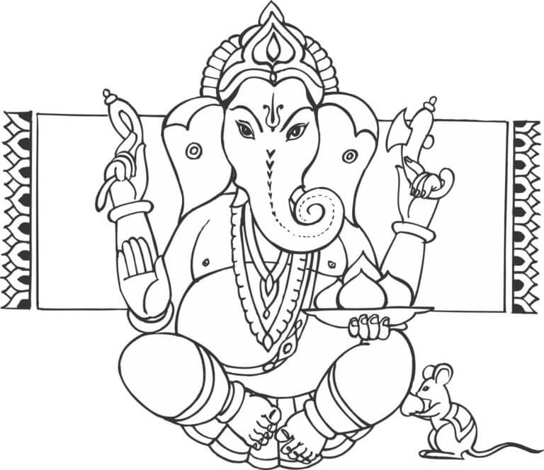 Ganesha Og Mus fargeleggingsside