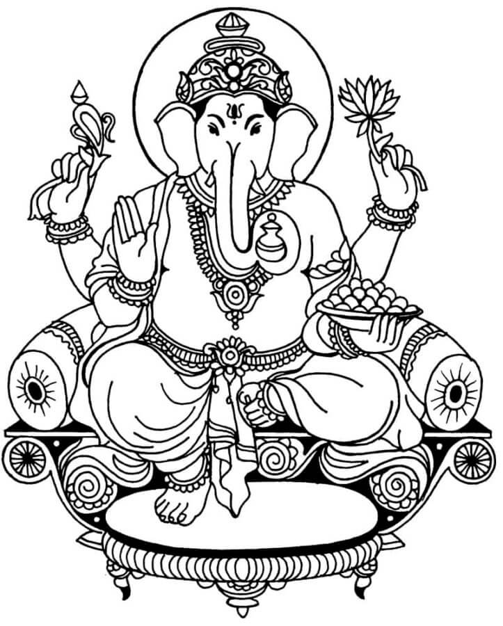Ganesha Sitter På Stolen fargelegging