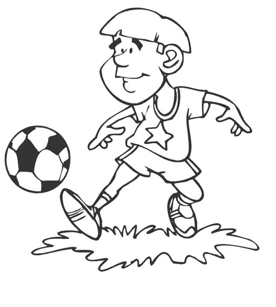 Gutt Spiller Fotball Med Stjernelogo fargeleggingsside