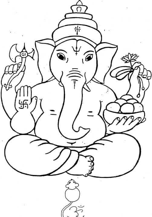 Lord Ganesha Og Musen fargeleggingsside