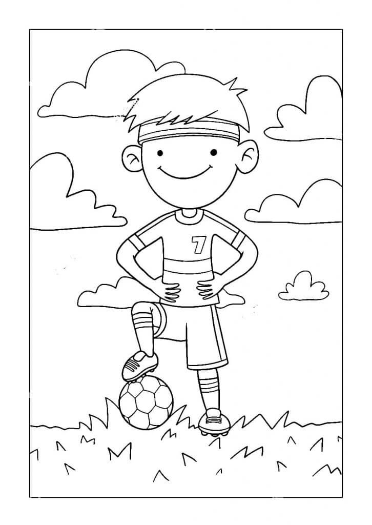 Smilende Ung Fotballspiller fargelegging