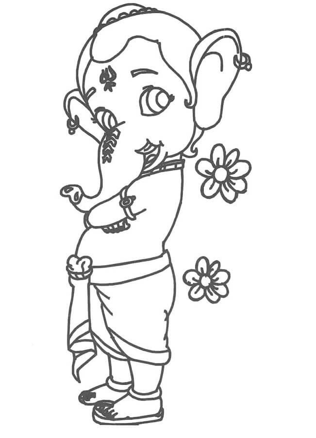 Søt Ganesh Med Blomster fargeleggingsside