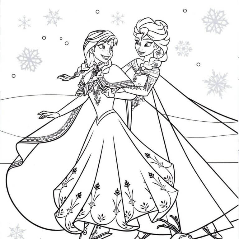 Anna og Elsa i Vakre Antrekk fargelegging