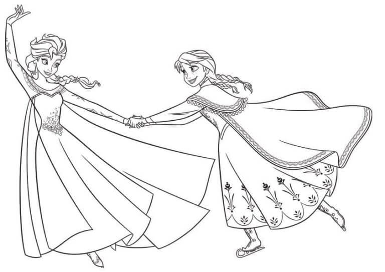 Elsa og Anna Begynte å Danse fargelegging