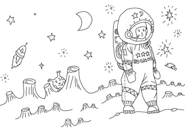 Astronaut På Overflaten Av Planeten fargelegging