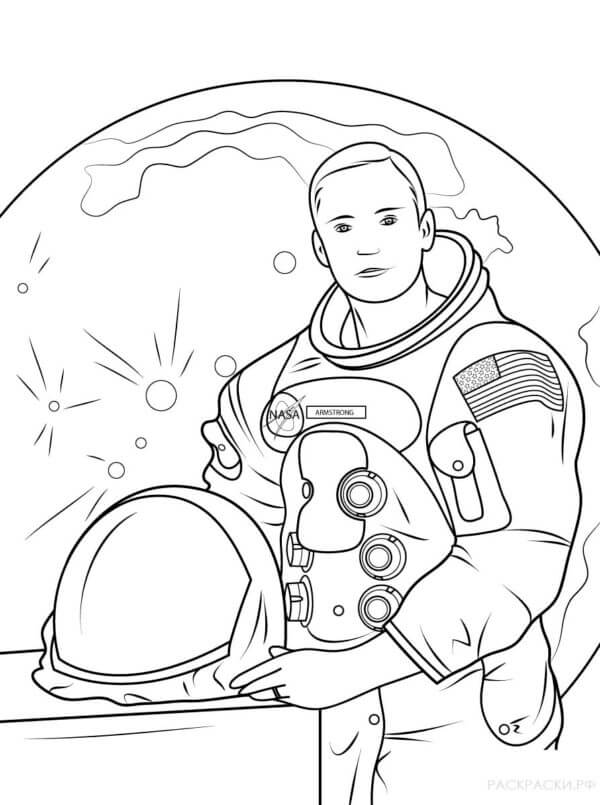 Den Modige Astronauten Forbereder Seg På å Fly ut i Verdensrommet fargelegging
