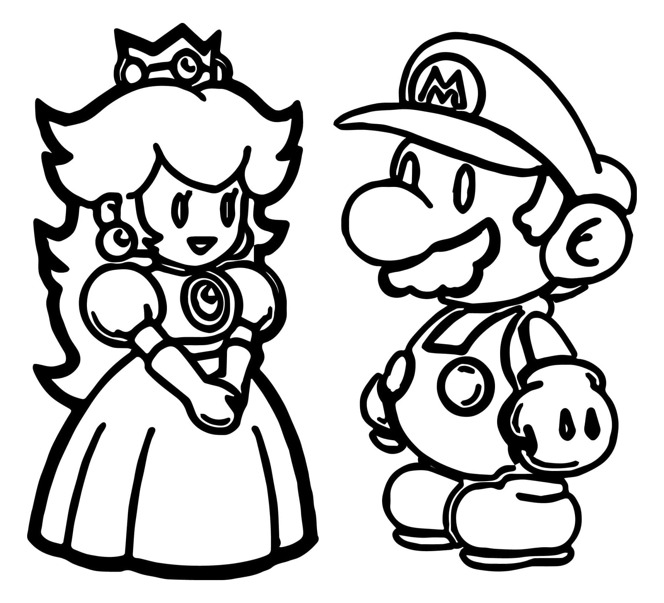 Chibi Prinsesse Peach og Mario fargelegging