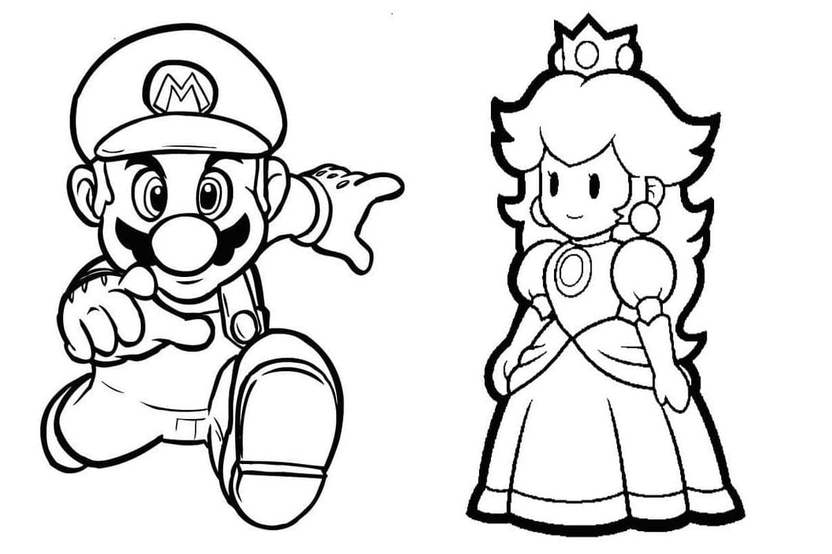 Mario og Chibi Prinsesse Peach fargeleggingsside