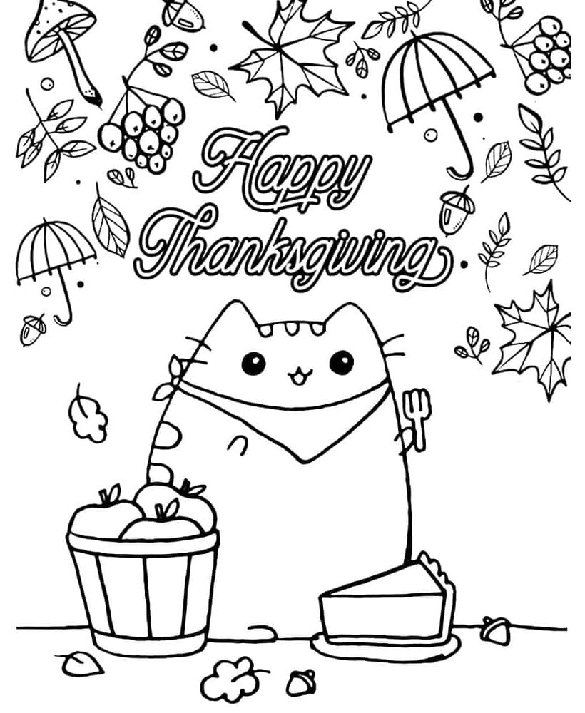 Pusheen glad Thanksgiving fargelegging