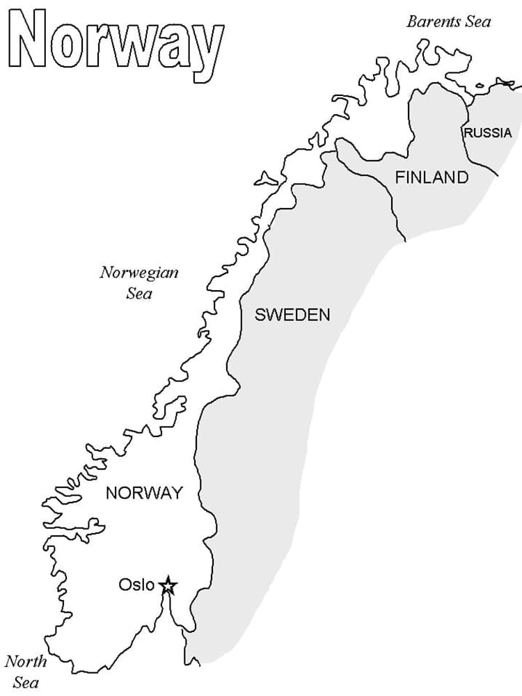 Norgeskart og naboland fargelegging