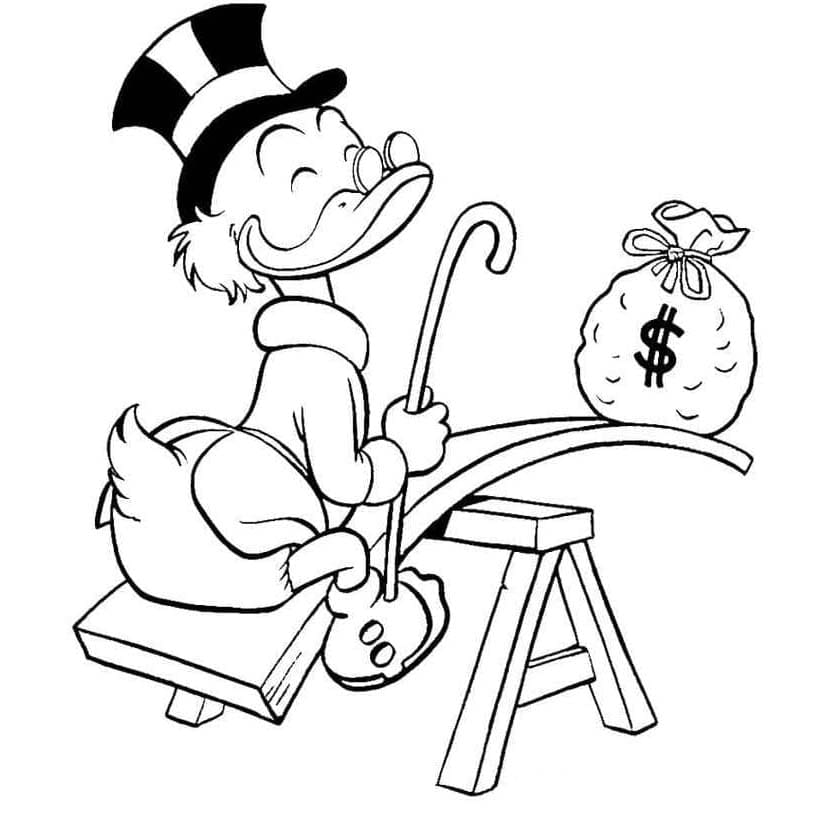 Scrooge McDuck med pengepose fargeleggingsside