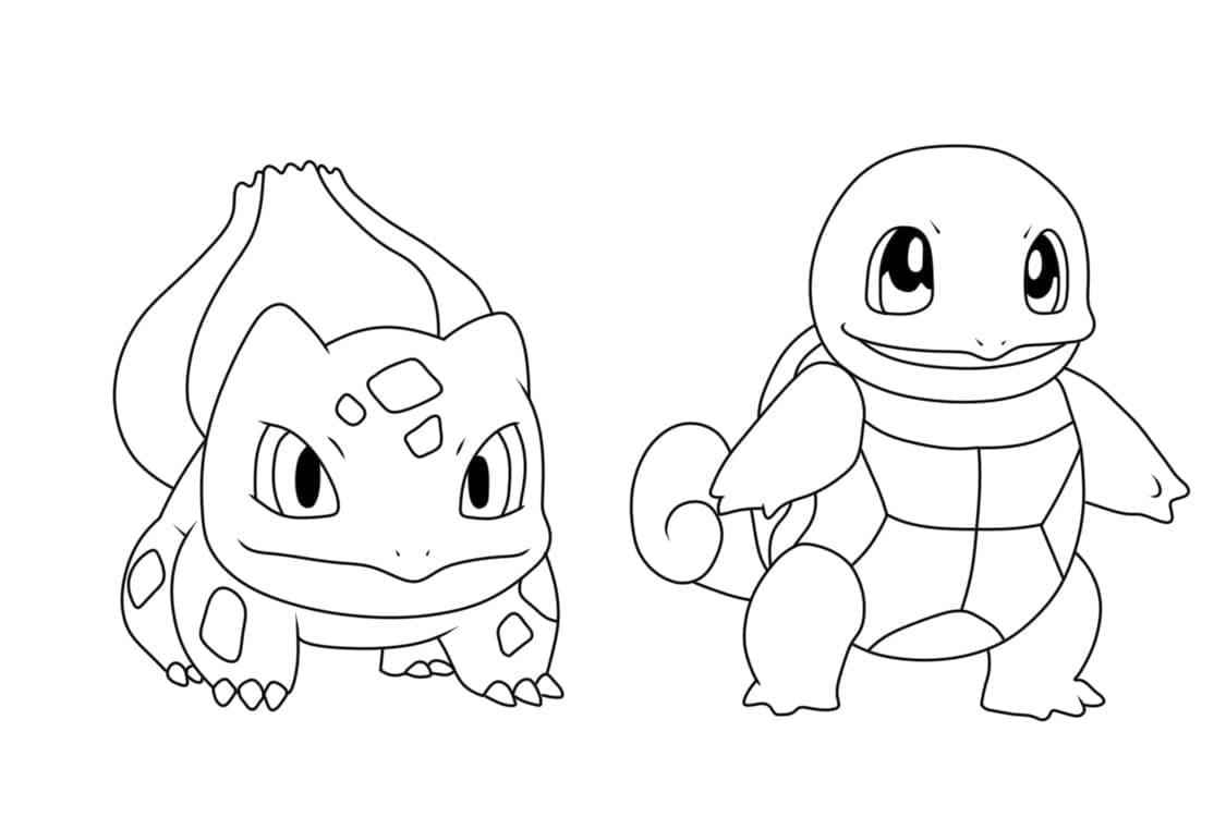 Bulbasaur og Squirtle fargelegging