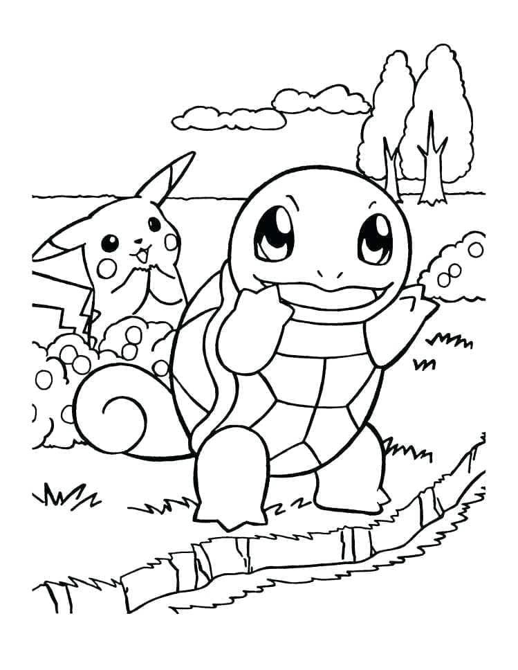 Pikachu og Squirtle fargelegging