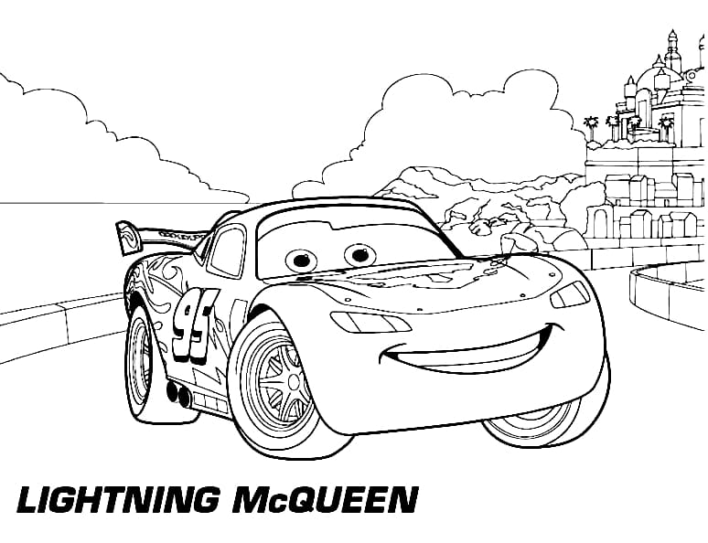 Biler Lighting McQueen i byen A4 Disney Biler fargelegging