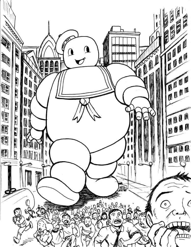 Giant Stay Puft Marshmallow man fargelegging