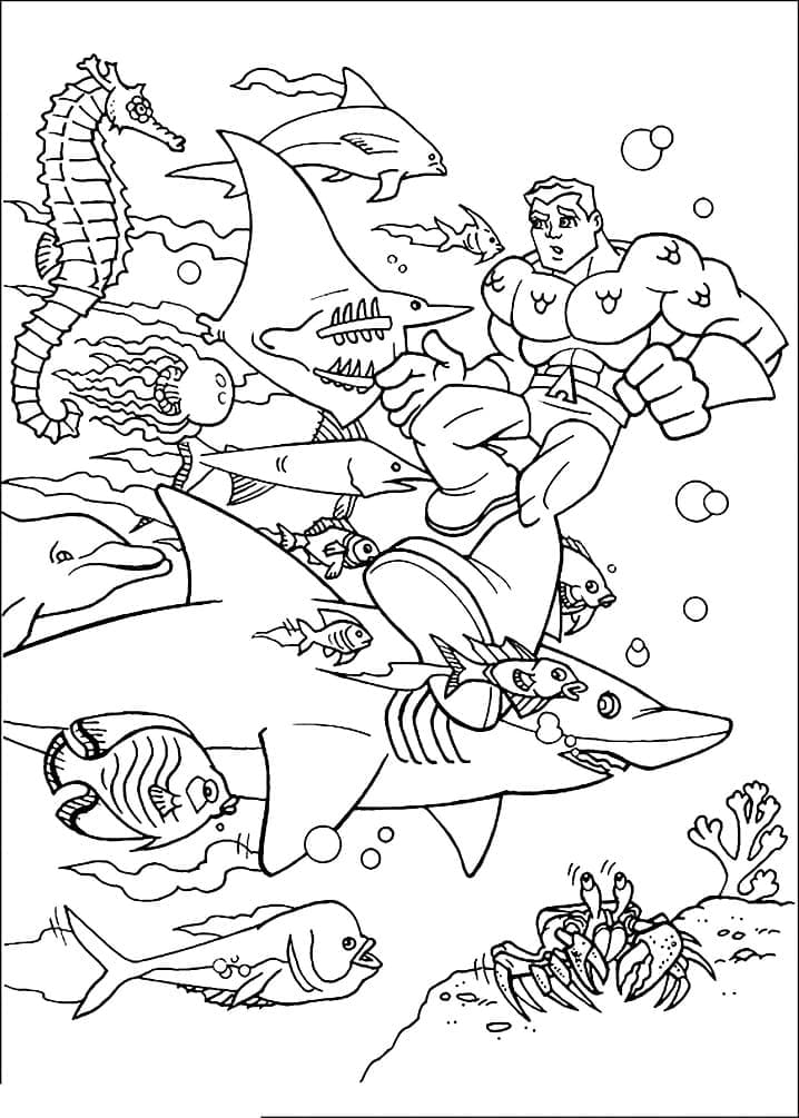 Aquaman med sjødyr fargelegging