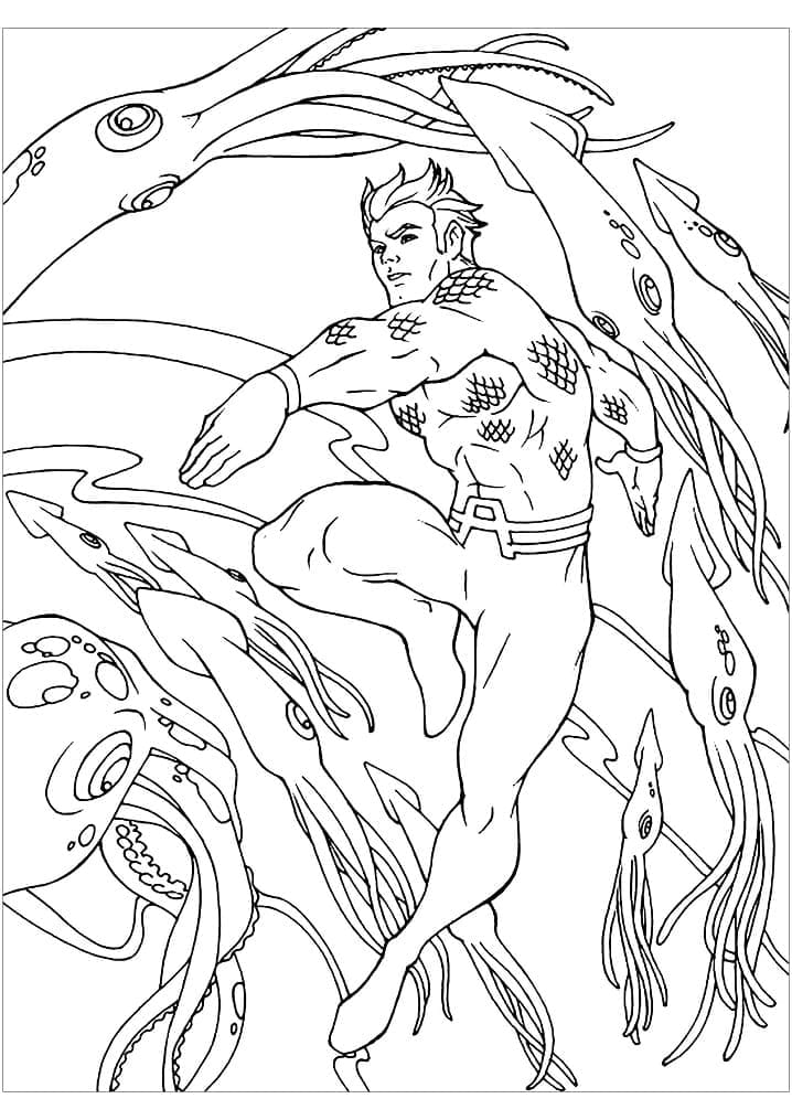 Aquaman og blekksprut fargelegging