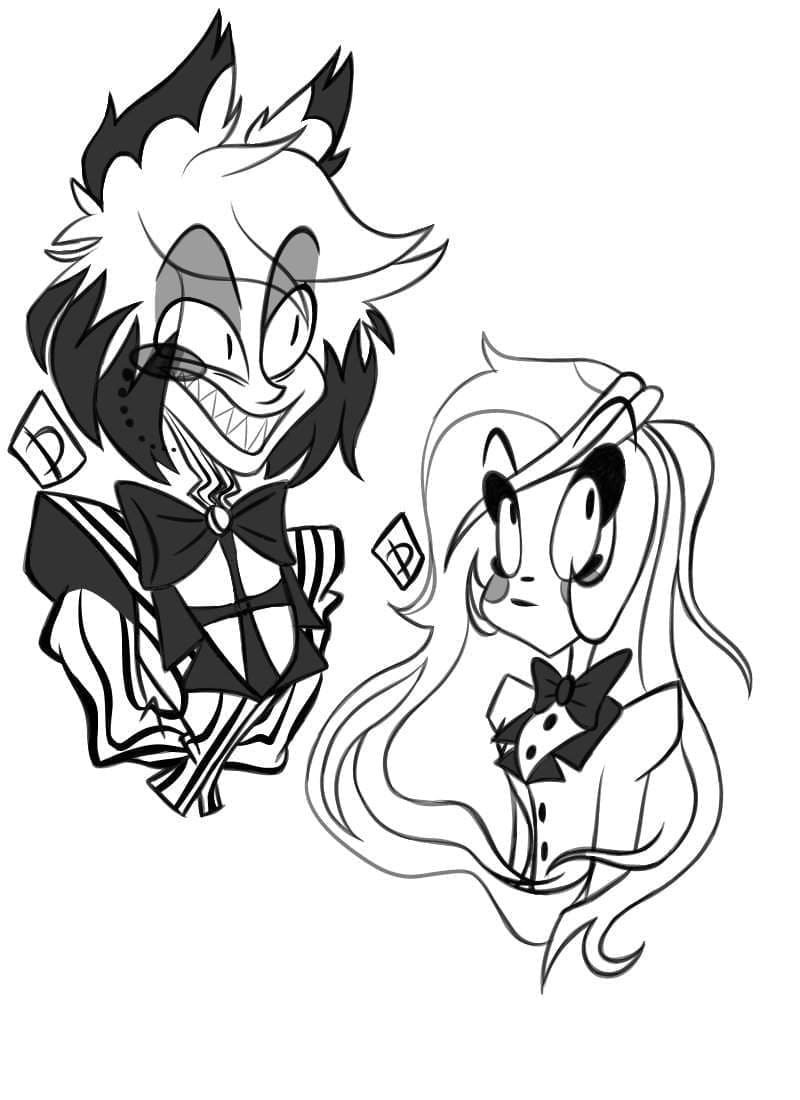 Charlie Magne og Alastor fra Hazbin Hotel fargelegging