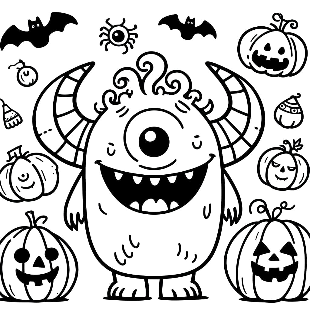 Et søtt Halloween-monster fargelegging
