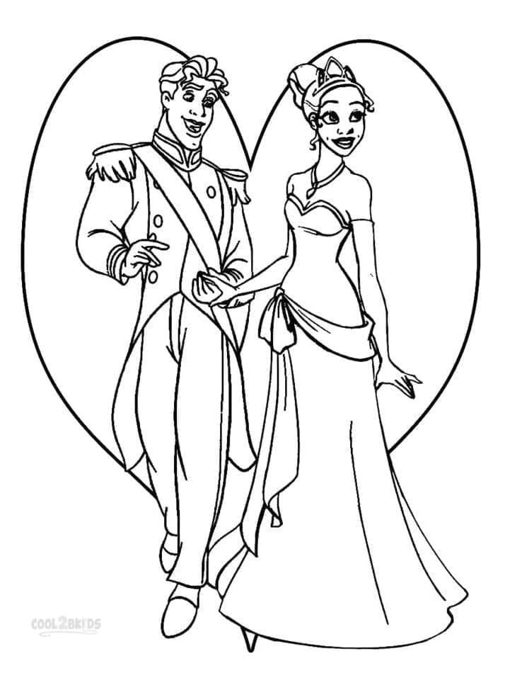 Prins Naveen og prinsesse Tiana fargelegging