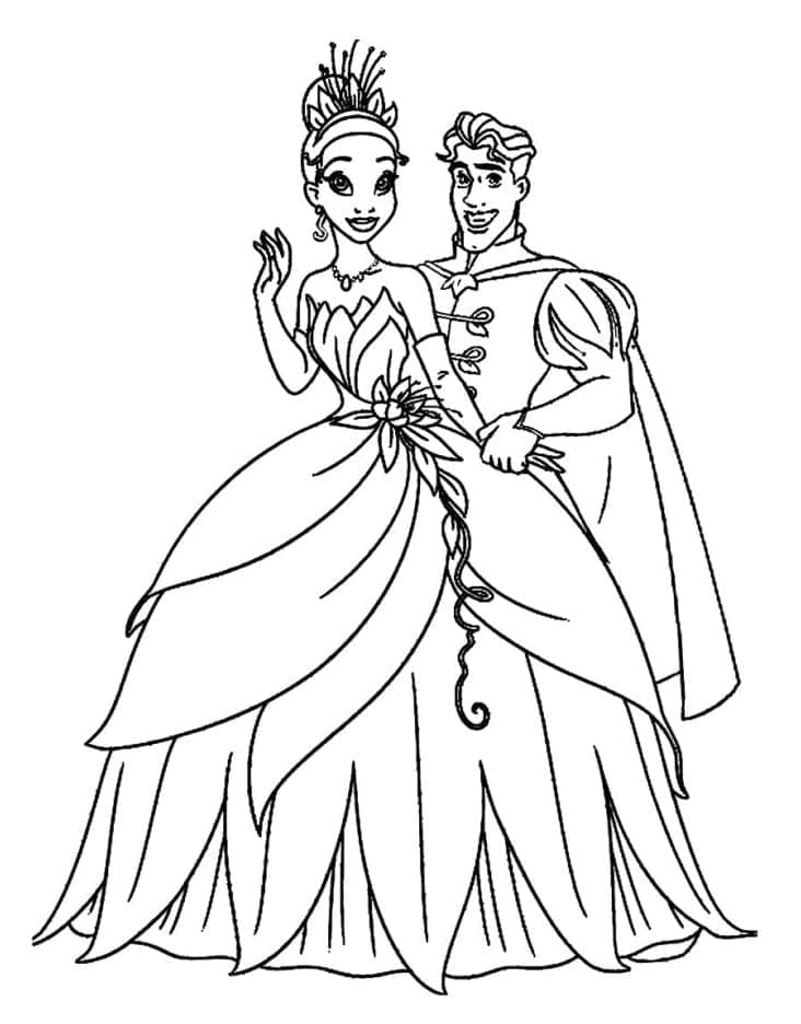 Prinsesse Tiana med prins Naveen fargelegging