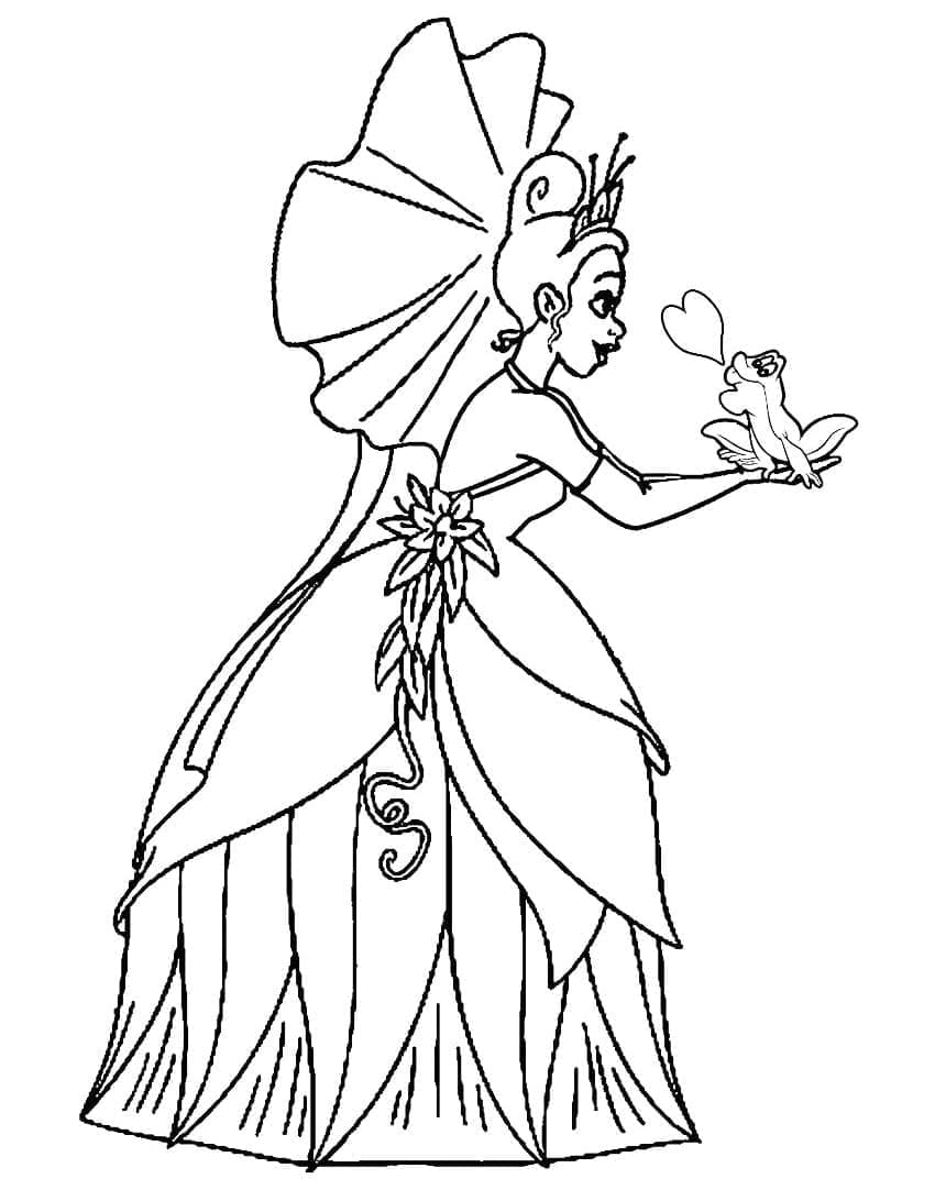 Prinsesse Tiana og frosk fargelegging