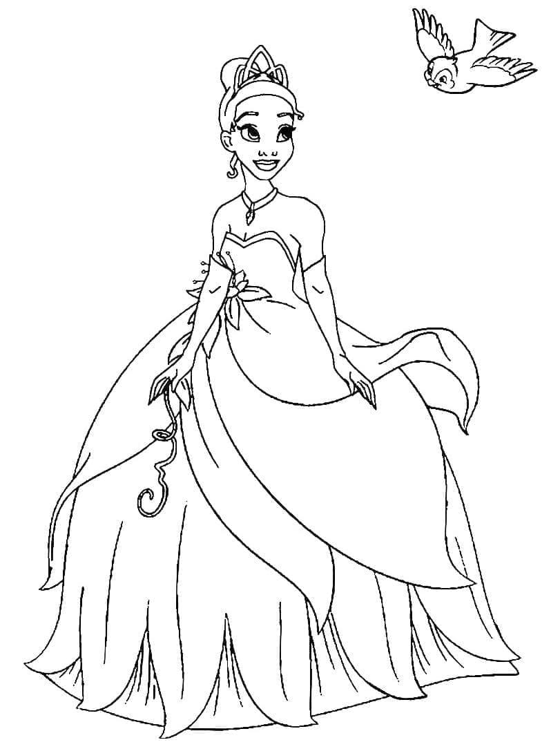 Prinsesse Tiana og fugl fargelegging