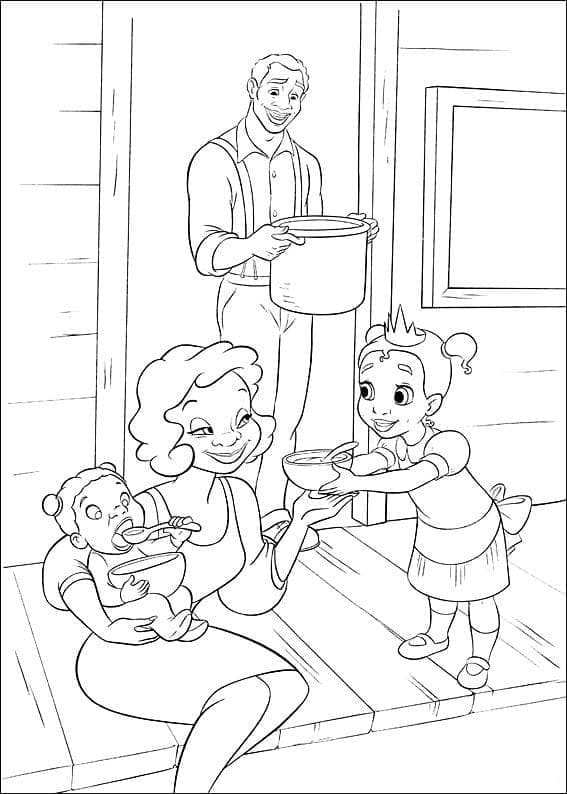 Prinsessen og frosken fra Disney fargelegging