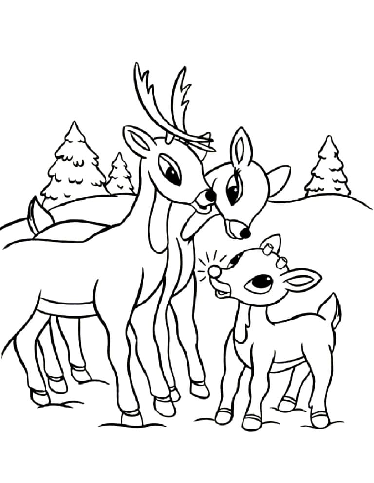 Rudolf med familie fargelegging