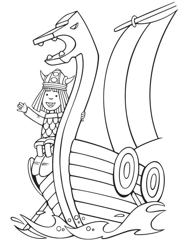 Vikke Viking på båt fargelegging