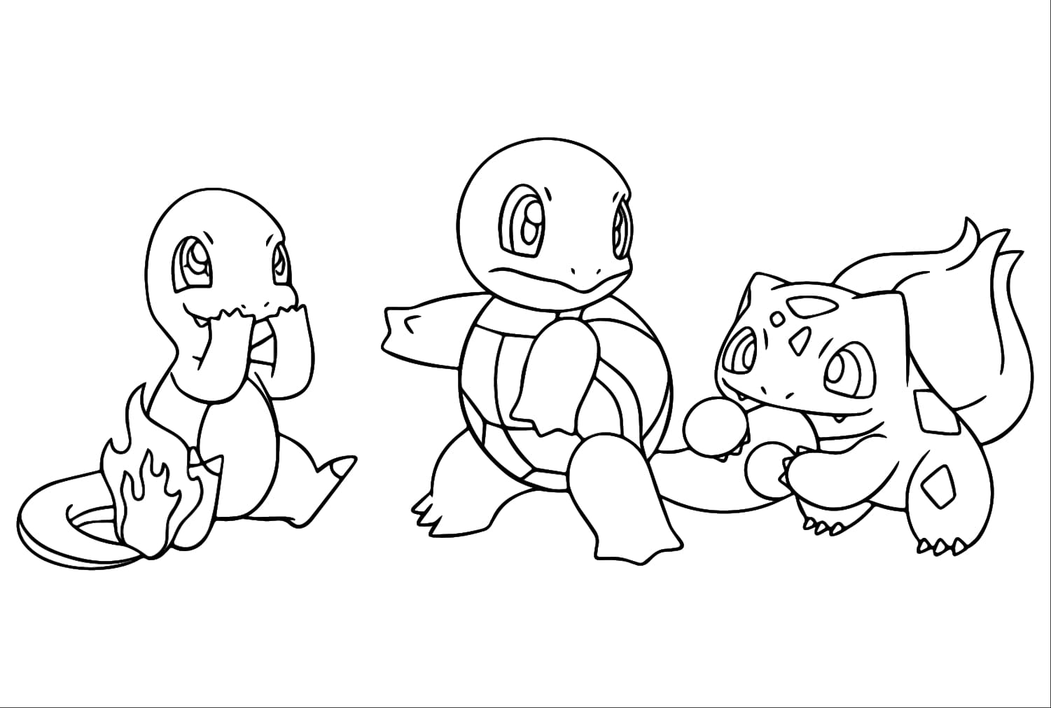 Charmander, Squirtle, Bulbasaur fargelegging