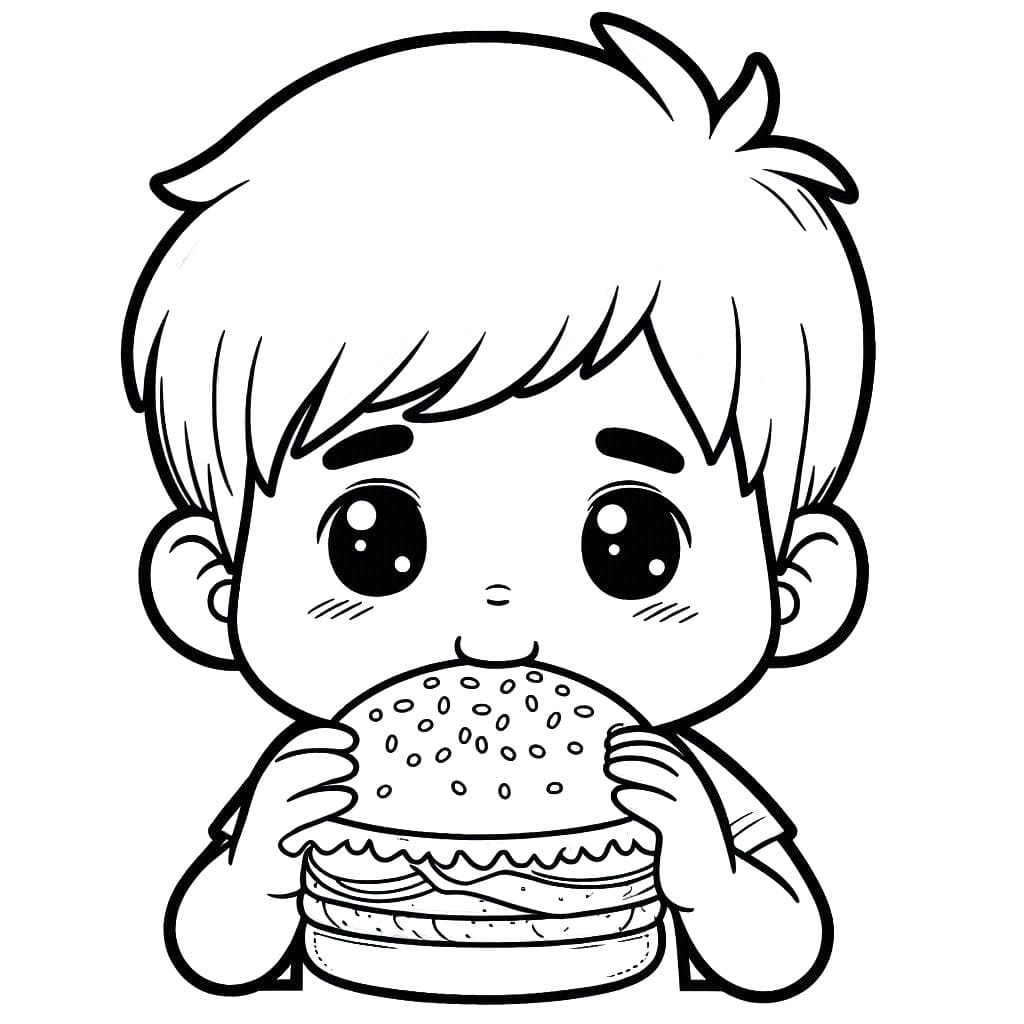 Gutt spiser hamburger fargelegging