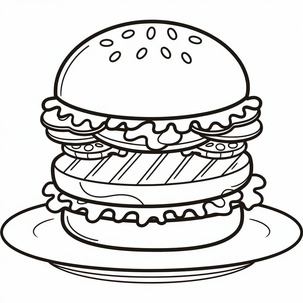 Hamburger på tallerken fargelegging