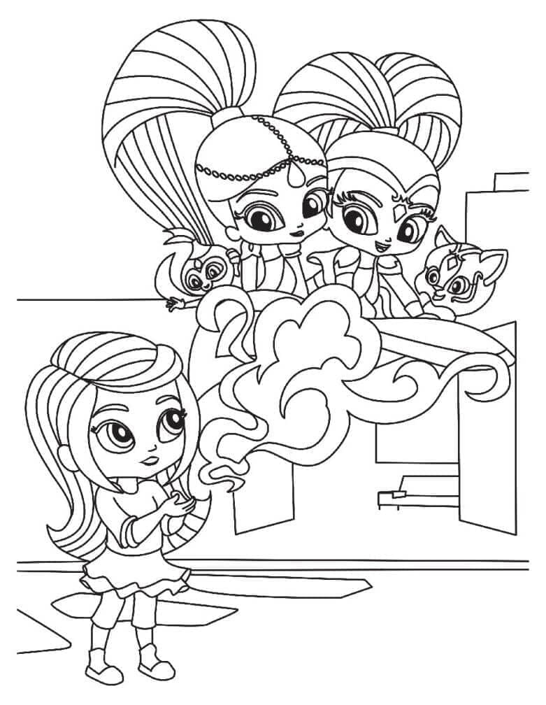 Karakterer i Shimmer og Shine fargelegging
