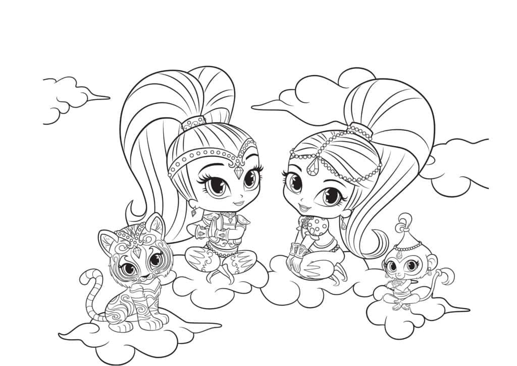 Shimmer og Shine-karakterer fargelegging
