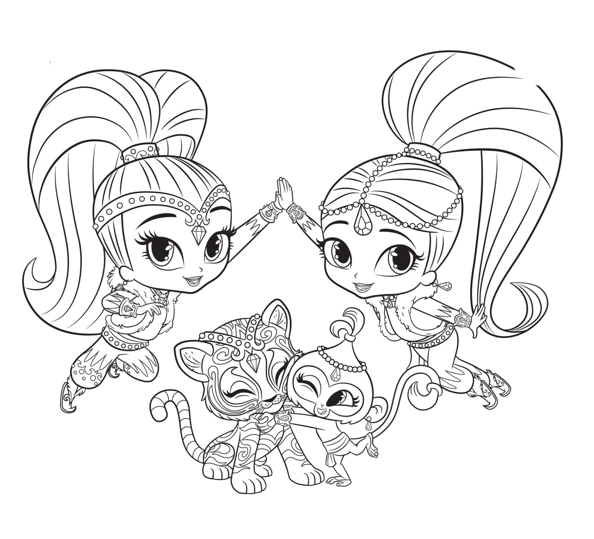 Shimmer og Shine med kjæledyr fargelegging