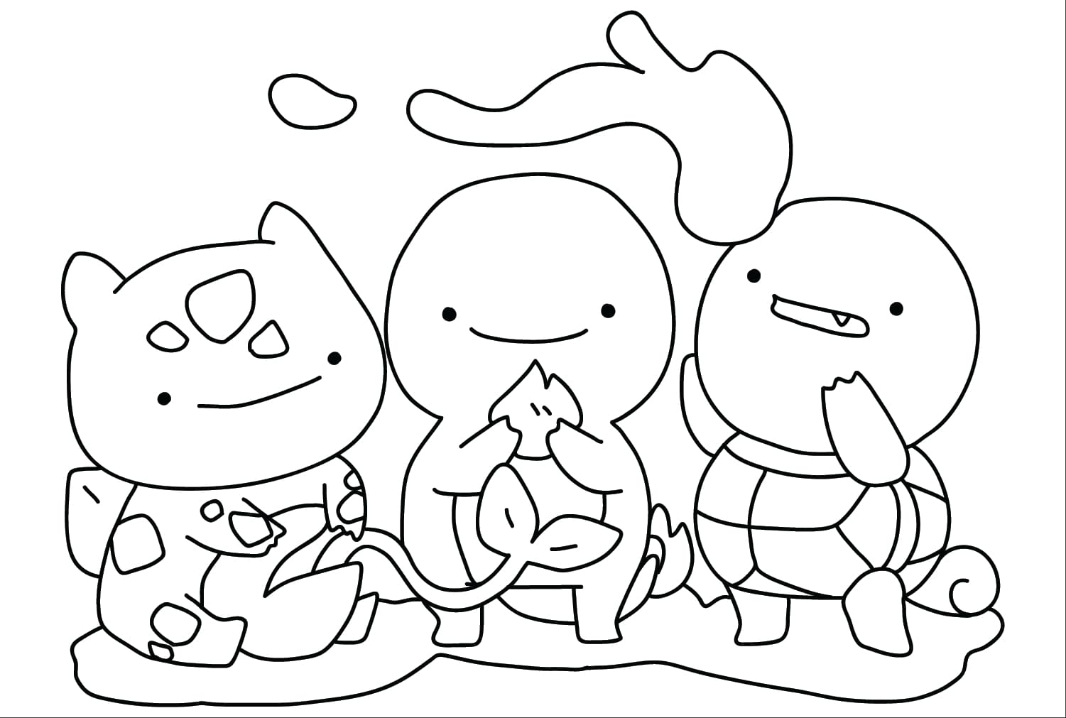 Squirtle, Charmander, Bulbasaur fargelegging