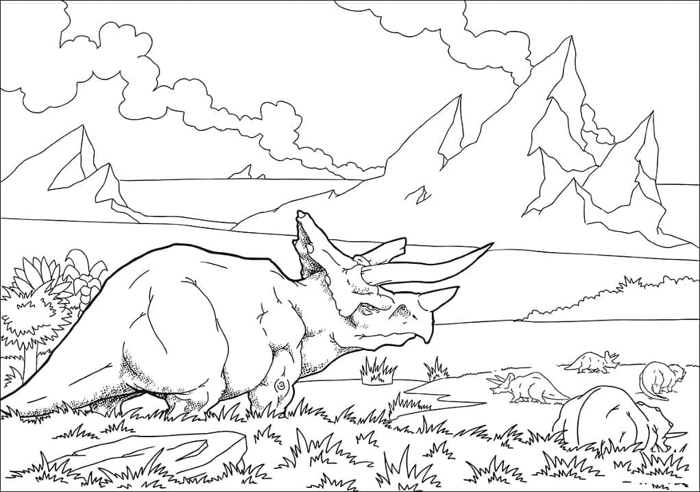 Tegning av Triceratops fargelegging