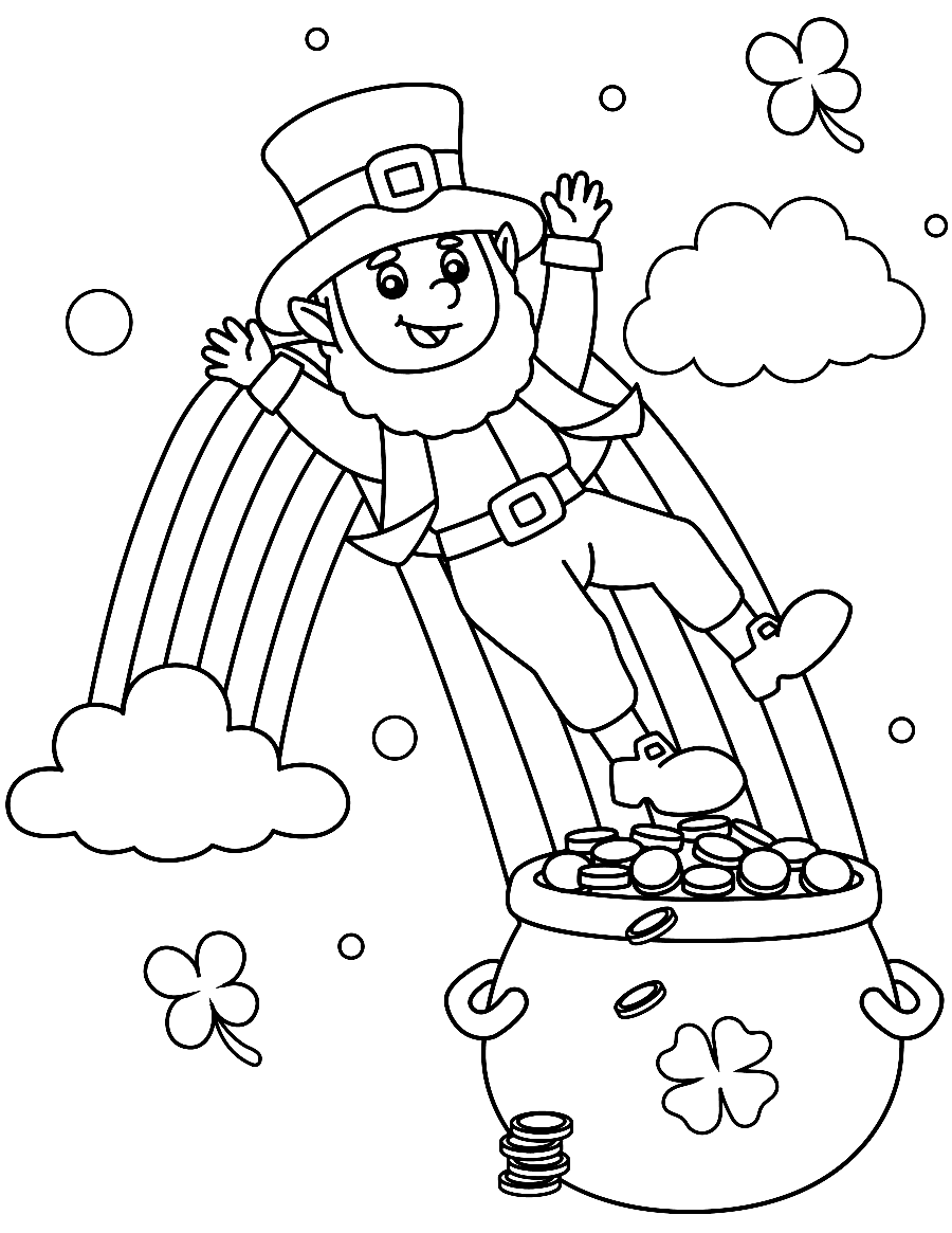 Leprechaun med gullgryte-bilde fargelegging