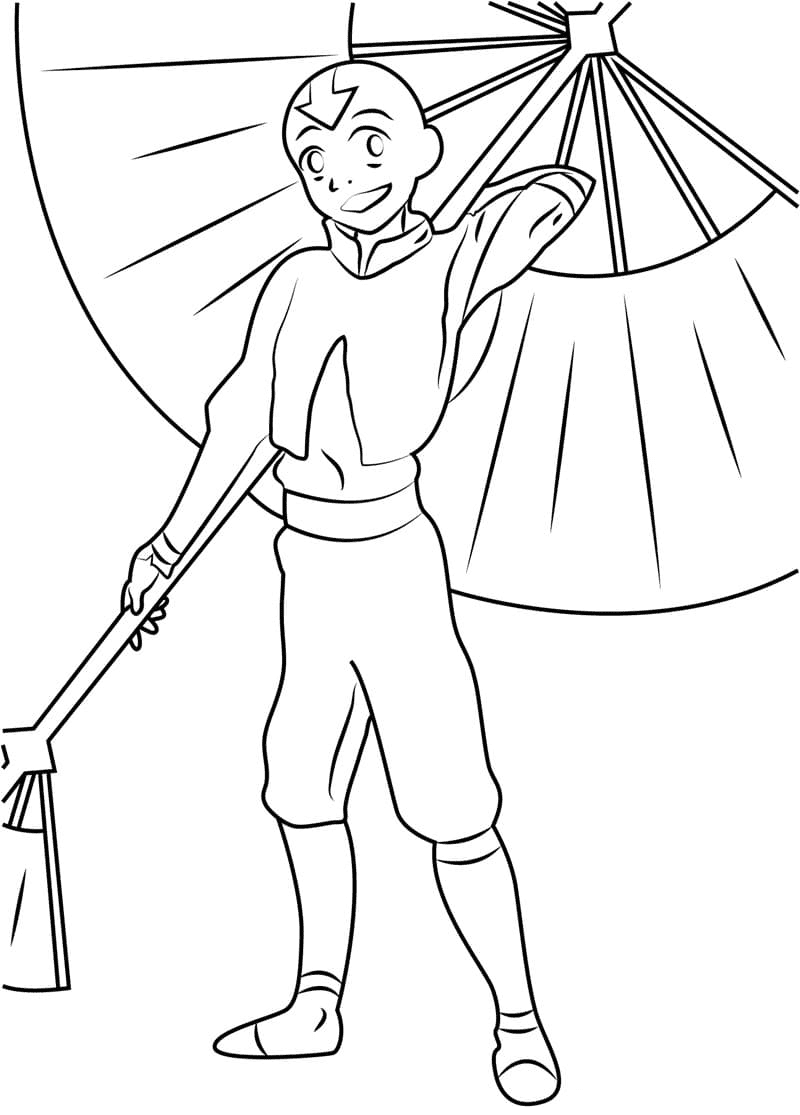 Aang med en paraply fargelegging