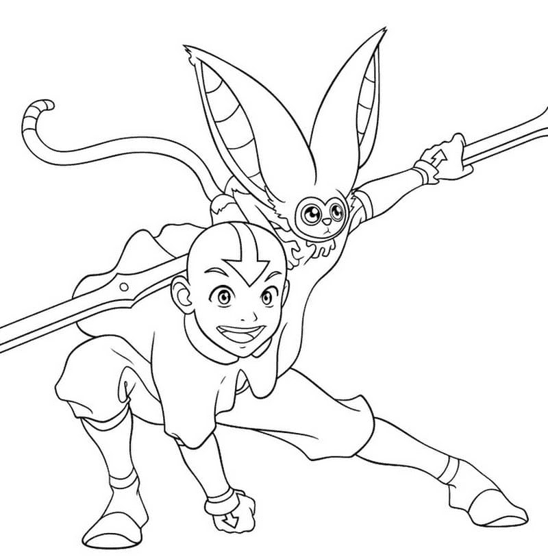 Aang og Momo fargelegging