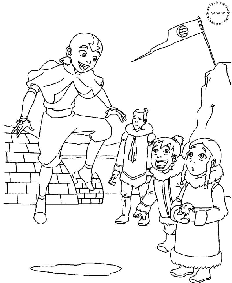 Aang og venner fargelegging